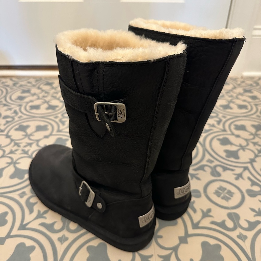 UGG Black Leather Boots with Silver Accents